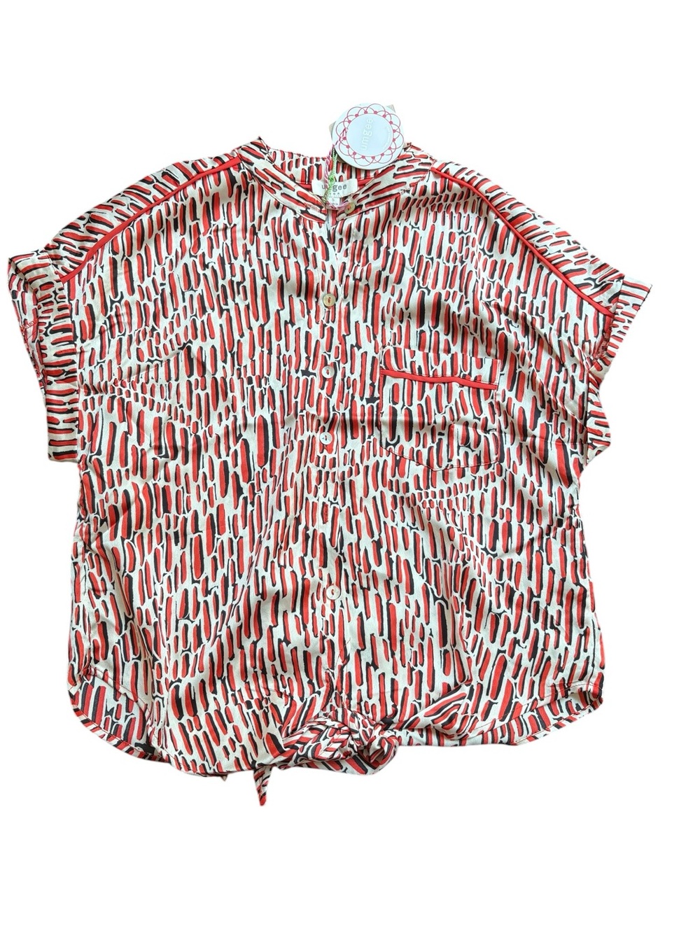 Umgee Red, Black & White Brushstroke Print Top